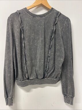 Eri and  Ali, Anthropologie Scalloped  Sweatshirt, Small, Mineral Washed Gray
